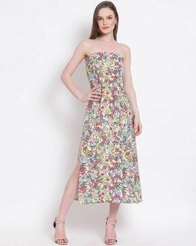 women floral print off-shoulder a-line dress