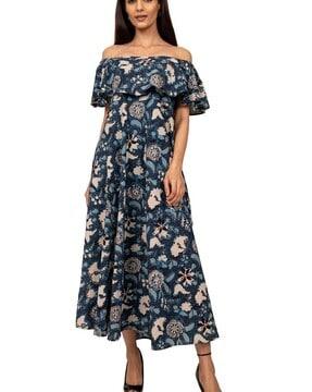 women floral print off-shoulder a-line dress