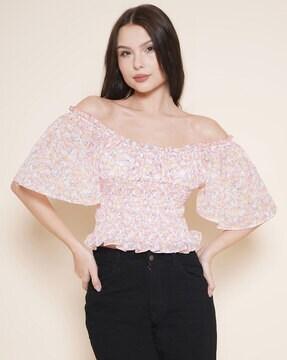 women floral print off-shoulder top