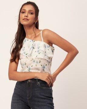 women floral print one shoulder top