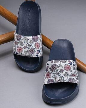 women floral print open-toe slides