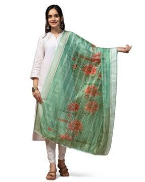 women floral print organza dupatta