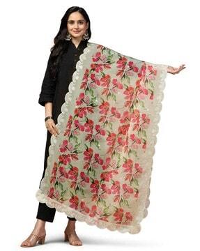 women floral print organza dupatta