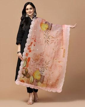 women floral print organza dupatta