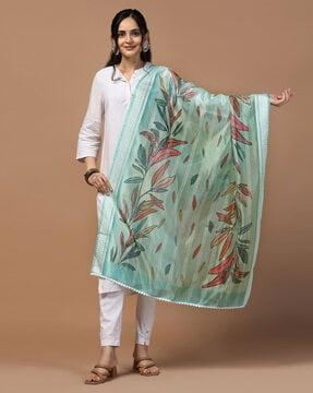 women floral print organza dupatta