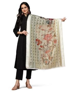 women floral print organza dupatta