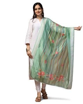 women floral print organza dupatta