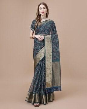 women floral print organza saree with tassels