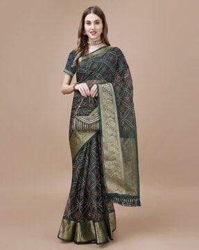 women floral print organza saree with tassels