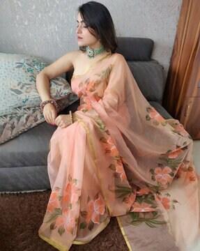 women floral print organza saree