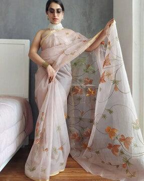 women floral print organza saree