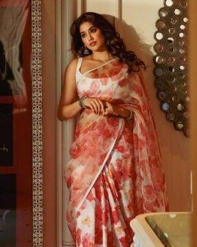 women floral print organza saree