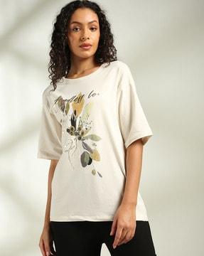 women floral print oversized fit round-neck t-shirt