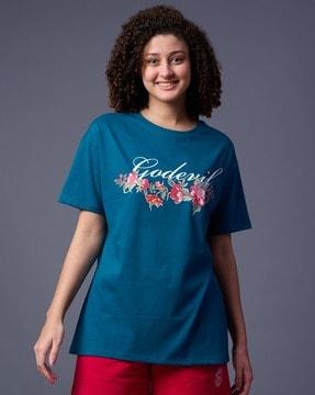 women floral print oversized round-neck t-shirt