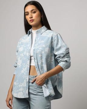 women floral print oversized shirt