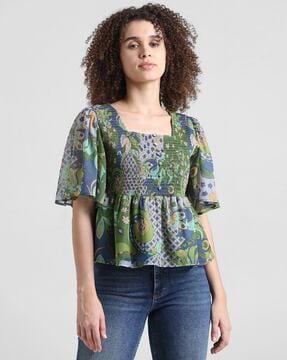 women floral print peplum square-neck top