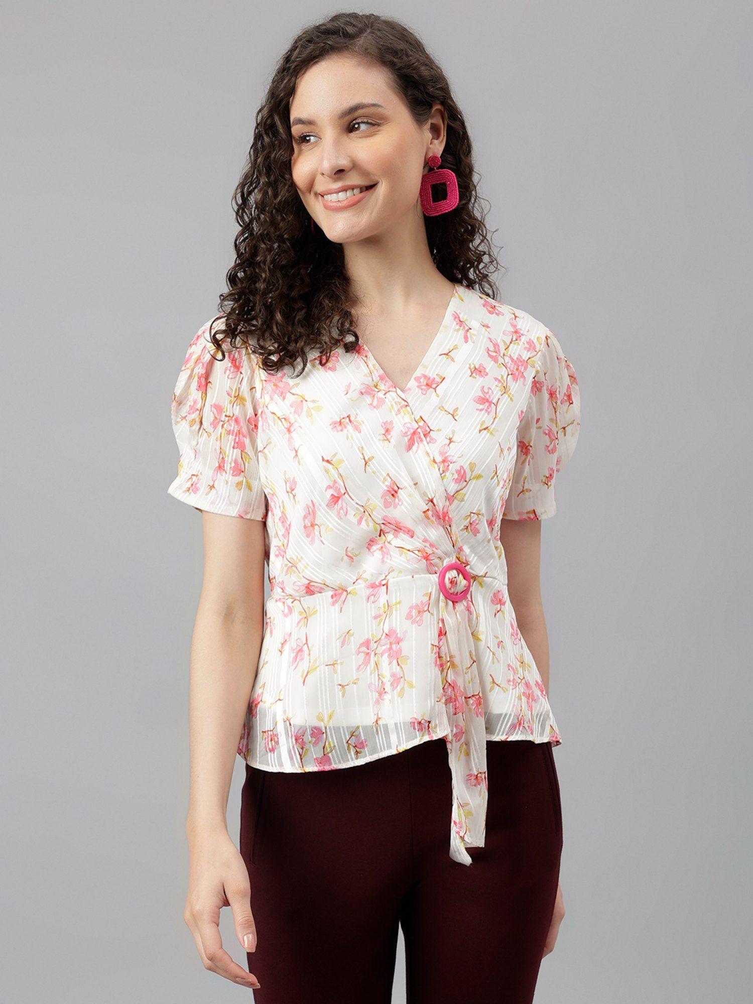 women floral print pink color half sleeve fancy top