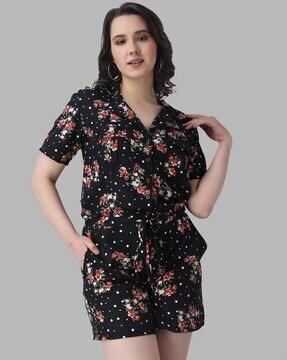 women floral print playsuit with insert pockets