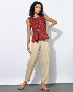 women floral print pleated relaxed fit top