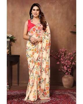 women floral print pre-stitched georgette saree