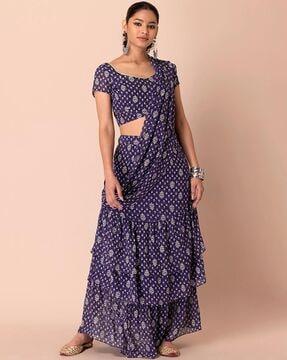 women floral print pre-stitched saree