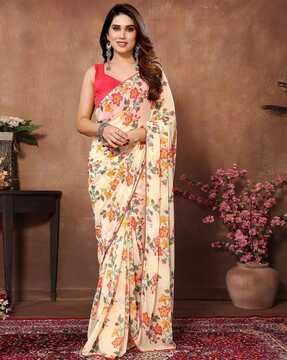 women floral print pre-stitched saree