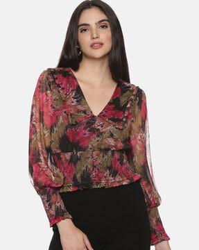 women floral print regular fit blousons top