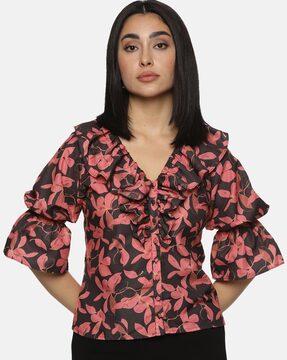 women floral print regular fit blousons top