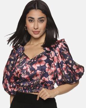 women floral print regular fit blousons top