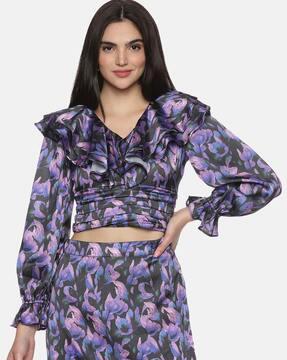 women floral print regular fit blousons top