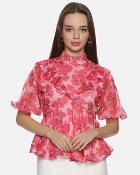 women floral print regular fit blousons top