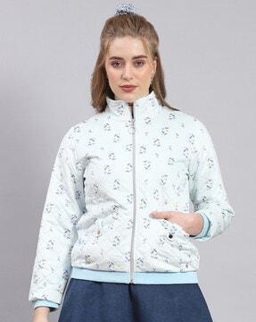 women floral print regular fit bomber jacket