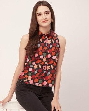 women floral print regular fit button-front top