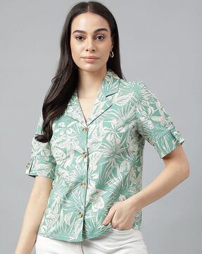 women floral print regular fit cotton shirt