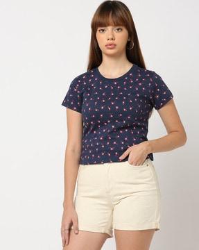 women floral print regular fit crew-neck t-shirt