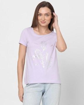 women floral print regular fit crew-neck t-shirt