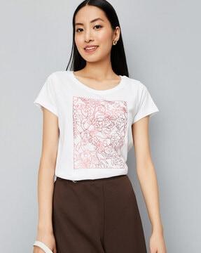 women floral print regular fit crew-neck t-shirt