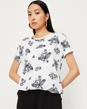 women floral print regular fit crew-neck t-shirt