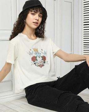 women floral print regular fit crew-neck t-shirt