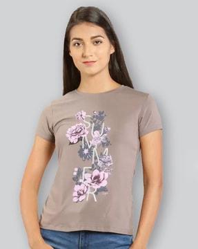 women floral print regular fit crew-neck t-shirt