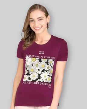 women floral print regular fit crew-neck t-shirt