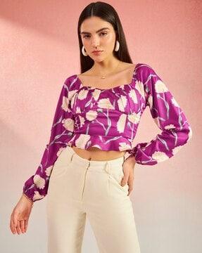 women floral print regular fit crop top