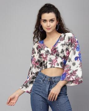 women floral print regular fit crop top