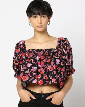 women floral print regular fit cropped top