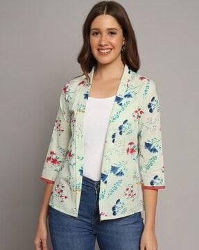 women floral print regular fit front-open shrug