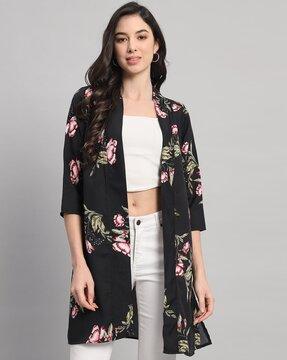 women floral print regular fit front-open shrug