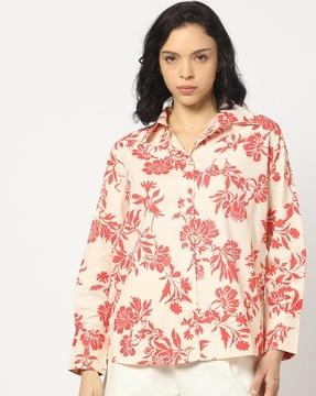 women floral print regular fit high-low shirt