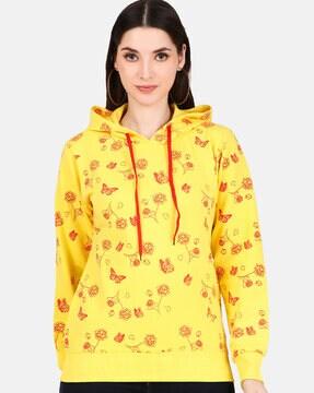 women floral print regular fit hoodie