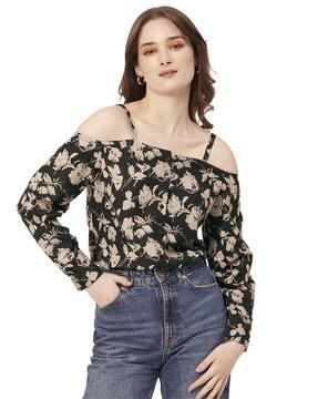 women floral print regular fit off-shoulder top