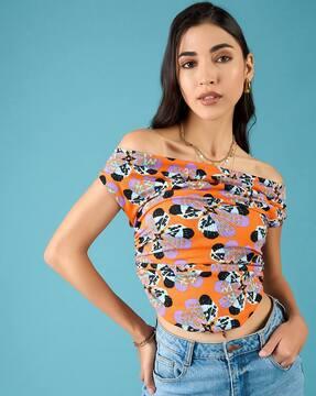 women floral print regular fit off-shoulder top